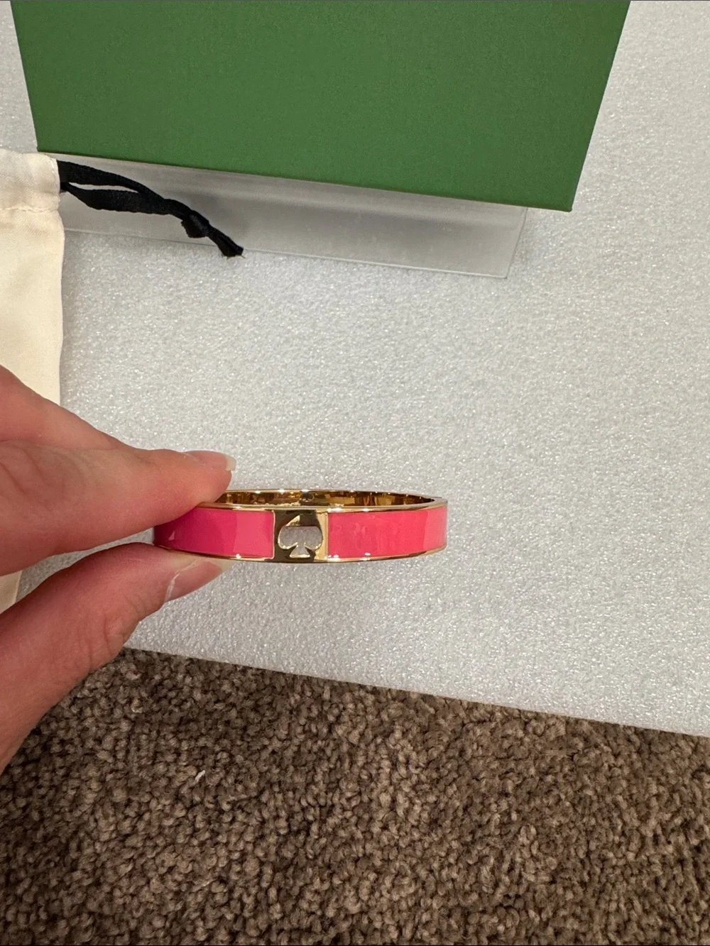 kate spade Pink Enamel and Gold-Tone Hinged Bangle bracelet dustbag & box - Picture 2 of 5